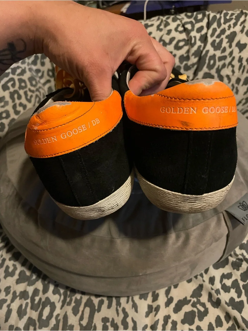 Golden Goose Black Suede Sneakers with Yellow Laces and Orange Heel